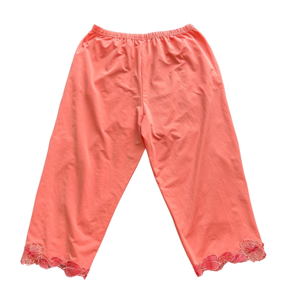 Vintage Coral Capris Pants Lace Trim Elastic Waist Cropped‎ Casual Boho Vintage